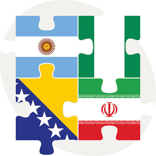 ilustrações, clipart, desenhos animados e ícones de argentino, iraniana, bósnia herzegovinan e nigeriano flags em quebra-cabeça - bosnia herzegovinan