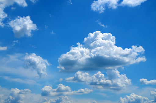 Blue sky with clouds, closeup photo