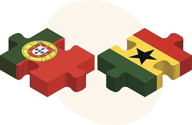 португальский и ганский флаги в puzzle - portugal ghana stock illustrations