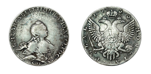 istock Ancient silver coin one ruble of the Russian Empire, 1755 497627490