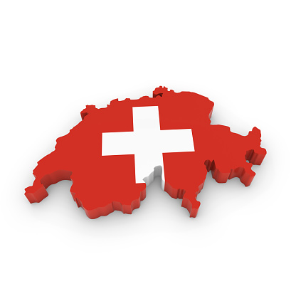 3D Outline of Switzerland textured with the Swiss Flag