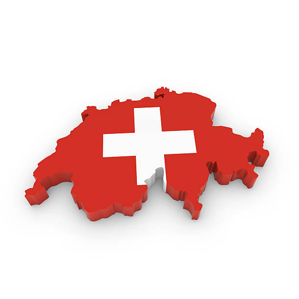 3D Outline of Switzerland textured with the Swiss Flag stock photo