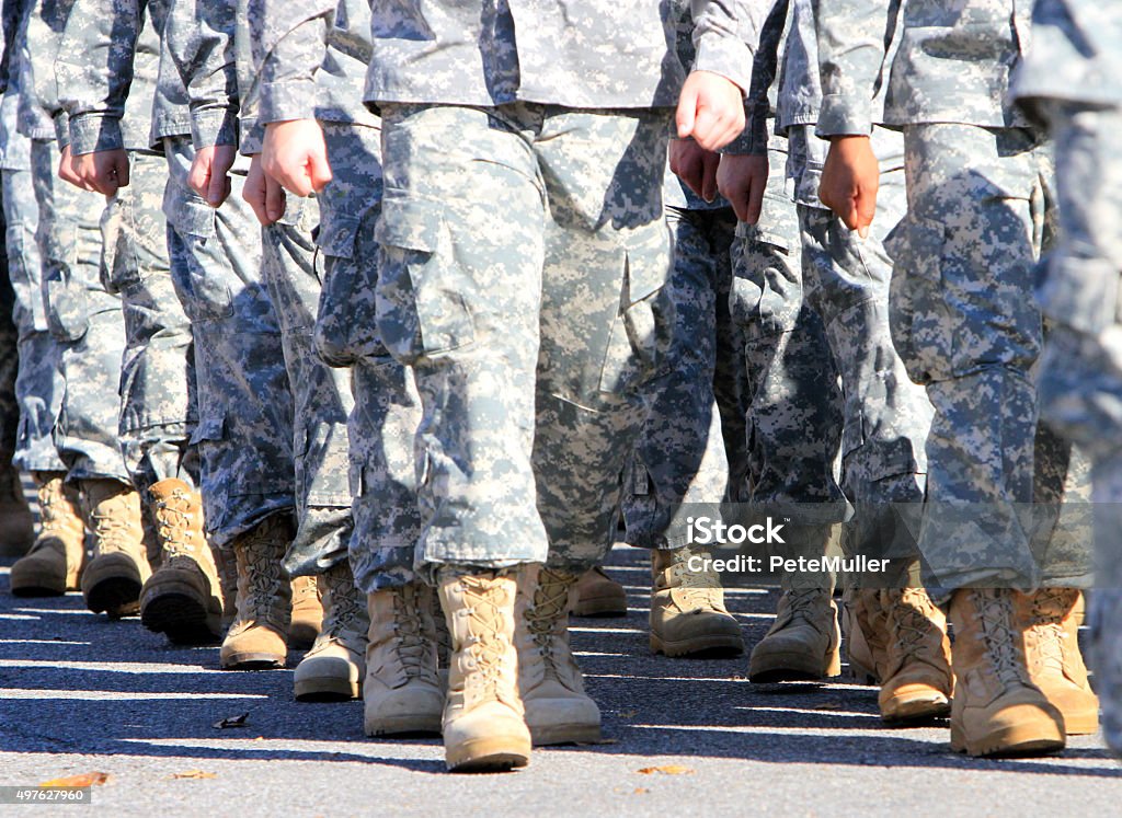 Veterans marching A formation of vets, marching in a veteran day parade in Huntsville Al. Armed Forces Stock Photo