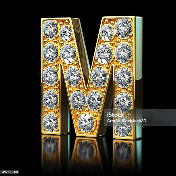 Gold Letter M With Diamonds Stock Photo - Download Image Now - Typescript,  Diamond - Gemstone, Three Dimensional - iStock