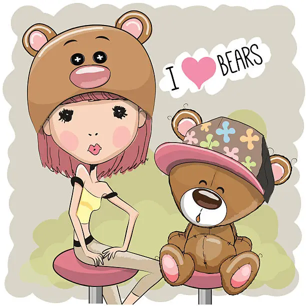 Vector illustration of Girl and Bear