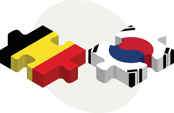 Vector illustration of Belgian and South Korean Flags in puzzle