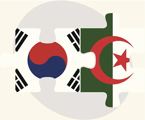 Vector illustration of South Korean and Algerian Flags in puzzle