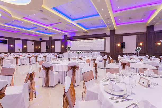 istock Banquet hall with colorful lights 497635015