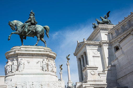 altar of the fatherland in Rome during a sunny day.Statue of king Vittorio Emanuele