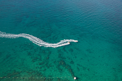 aerial speedboat shot from above