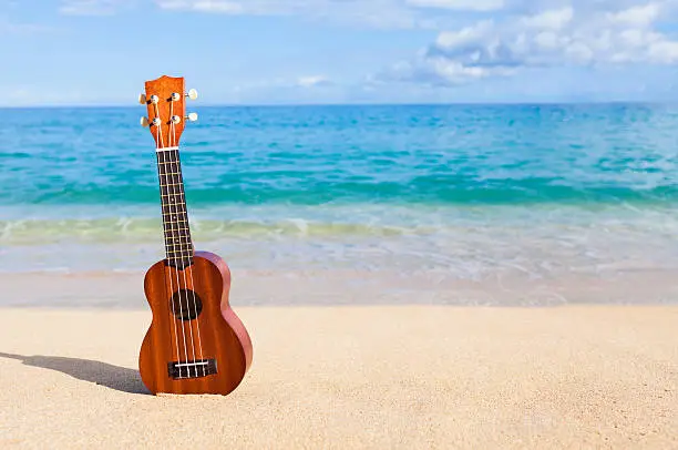 Ukulele on the beautiful beach in Hawaii.