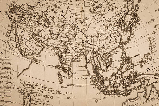 Old world map, Asia I've taken was made in the 18th century, the old world map of the original. Photographer are owned by map, I can use it with confidence. world map china saudi arabia stock pictures, royalty-free photos & images
