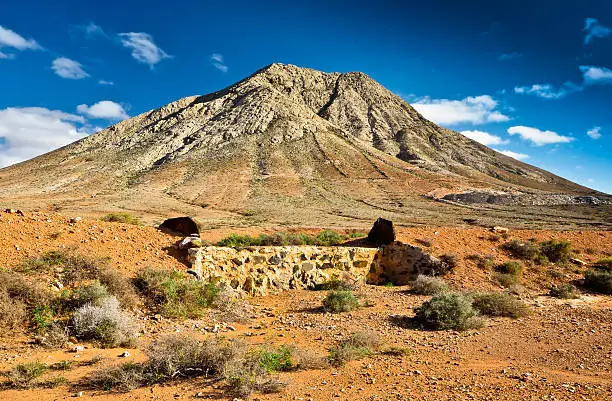Tindaya mountain in the north of Fuerteventura, on the edge of the village of Tindaya. Fuerteventura's sacred mountain. 
