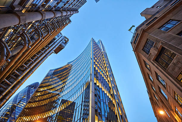 istock Commercial office buildings exterior. Evening view at bottom sky 497640927