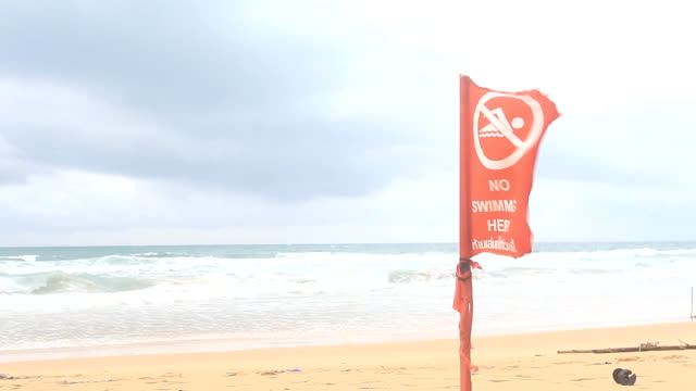 warning red flag tropical beach