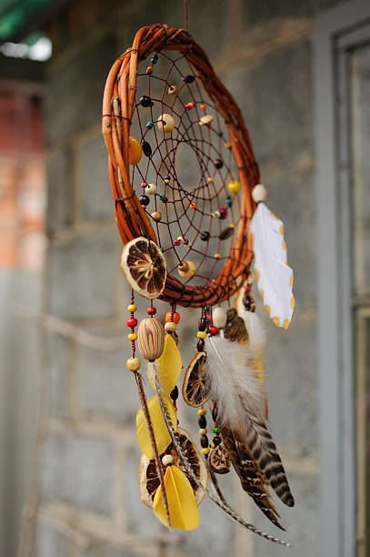 istock Handmade dream catcher at wall in background 497650768