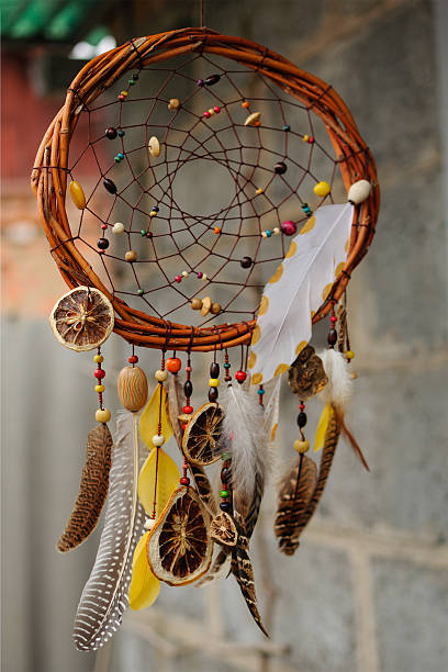 istock Handmade dream catcher at wall in background 497650794