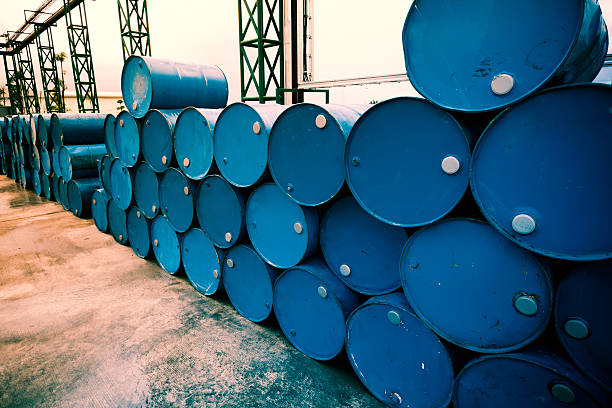 Industry oil barrels or chemical drums stock photo