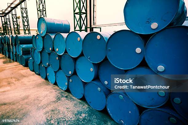 Industry Oil Barrels Or Chemical Drums Stock Photo - Download Image Now - Barrel, Crude Oil, Gasoline