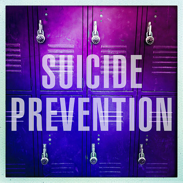 Suicide Prevention Lockers with the words "Suicide Prevention." World Suicide Prevention Day stock pictures, royalty-free photos & images