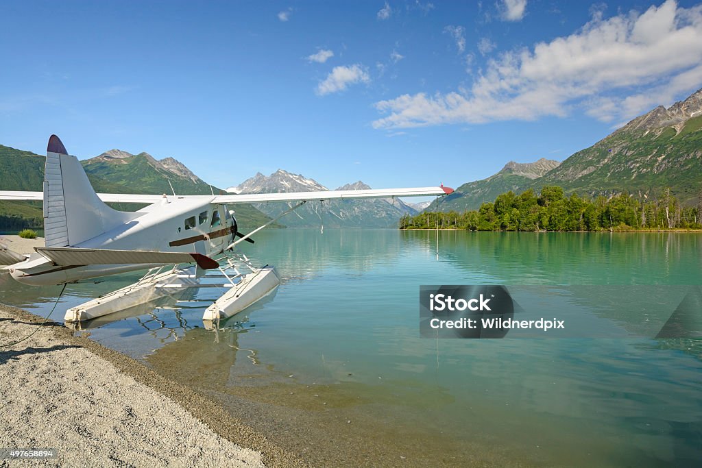 Float Plane on a Wilderness Lake Float Plane on Crescent Lake in Lake Clark National Park in Alaska Alaska - US State Stock Photo