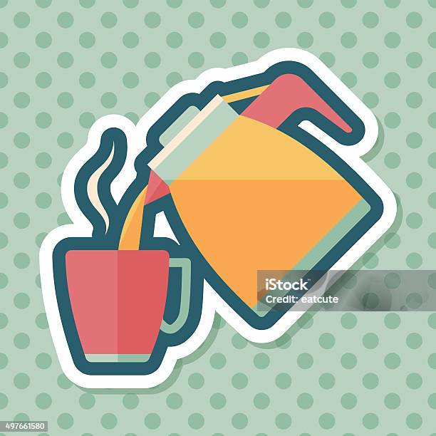 Hot Tea Flat Icon With Long Shadoweps10 Stock Illustration - Download Image Now - 2015, Afternoon Tea, Cafe