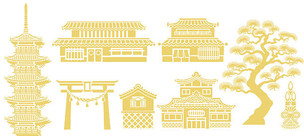 ilustrações, clipart, desenhos animados e ícones de arquitetura tradicional japonesa - altar residential structure spirituality house