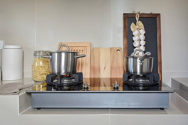istock stainless pan on gas stove with utensil in modern kitchen 497666590