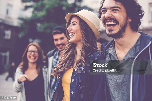 Friends Outdoors Stock Photo - Download Image Now - 20-29 Years, 2015, 30-39 Years