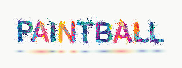 paintball. wort geschrieben spray paint - paintball stock-grafiken, -clipart, -cartoons und -symbole