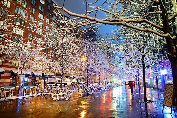 Winter snowfall in New York, USA