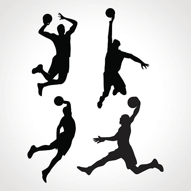 ilustrações, clipart, desenhos animados e ícones de coleção de vetor jogadores de basquete - basketball silhouette sport athlete