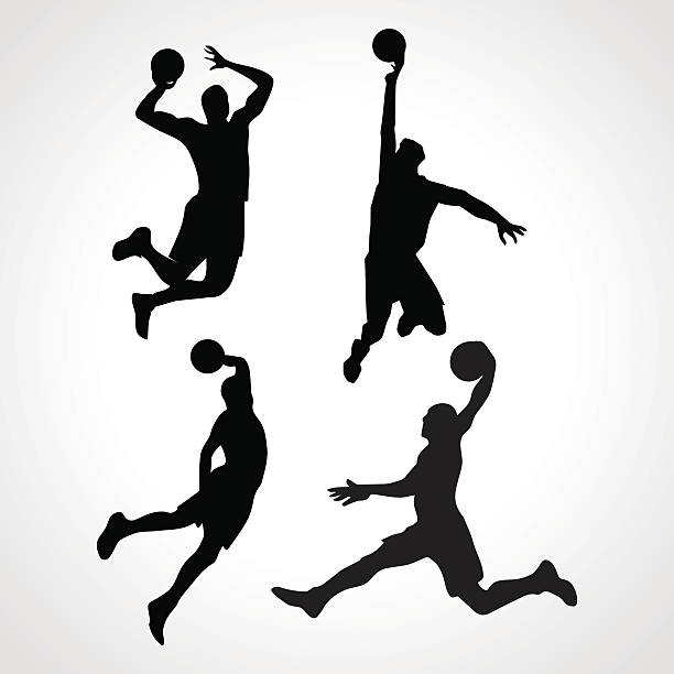 Basketball players collection vector Basketball players collection vector. 4 silhouettes of basketball players basketball player stock illustrations