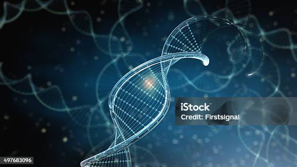 Dna Strings On Dark Background Stock Photo - Download Image Now - DNA, Helix Model, Helix