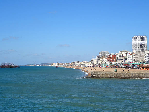 istock Image of Brighton beachfront, sea, blue-sky, hotels and old pier 497683222