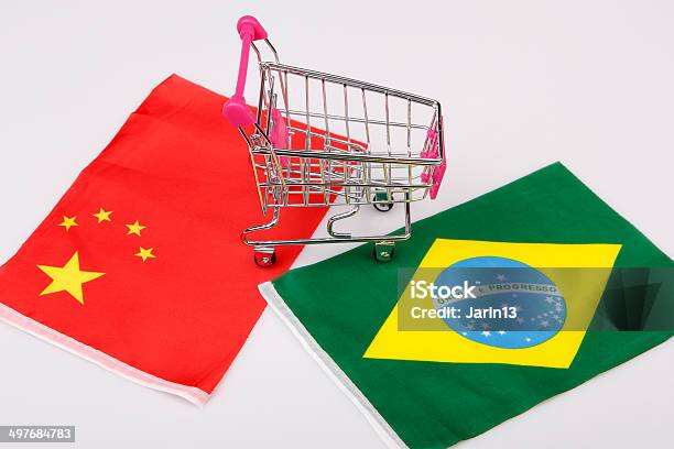 Shopping Cart With Brasil And China Flag Stock Photo - Download Image Now - Basket, Blue, Brazil