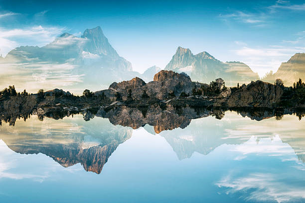 istock Landscape in the Sierra Nevada Mountains, double exposed 497686346