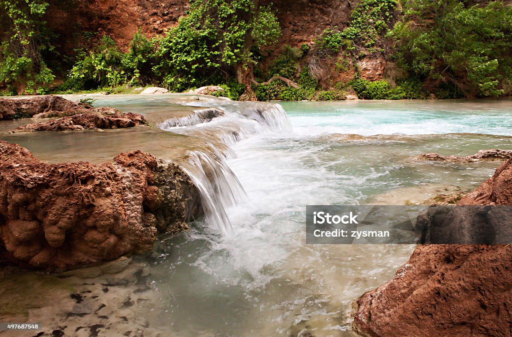Havasupai Waterfalls The blue-green waters of Havasu Creek in Grand Canyon, Arizona 2015 Stock Photo