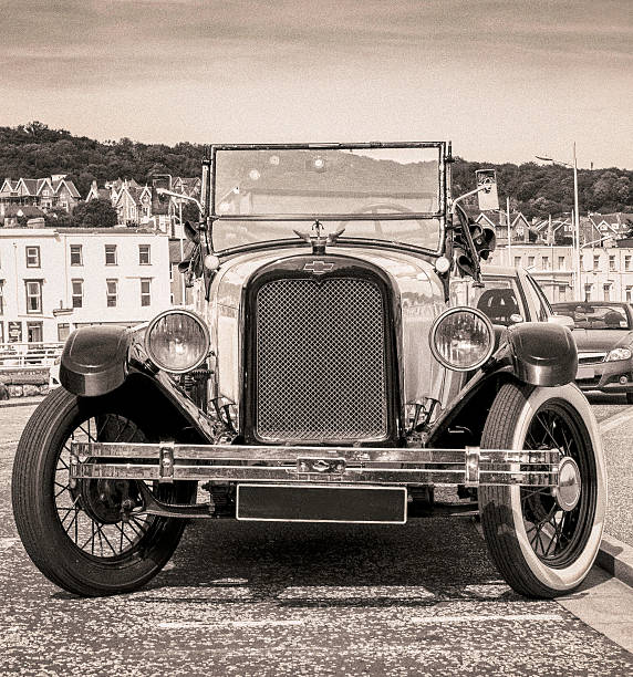 istock old vintage car, black and white image 497687713