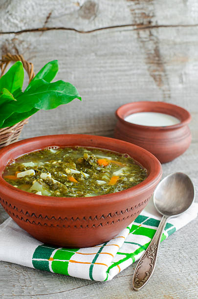 istock Sorrel soup in a clay bowl 497690176