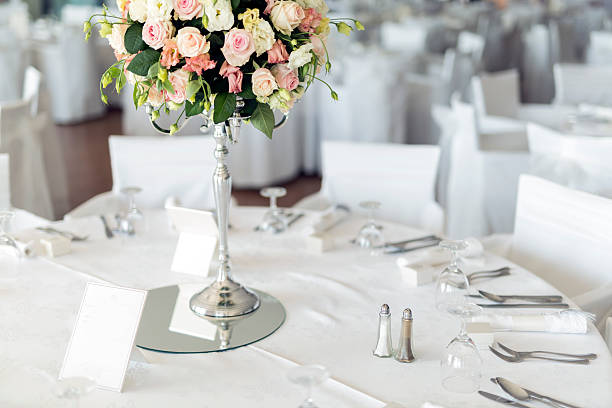 istock Beautiful wedding tables and roses 497690212