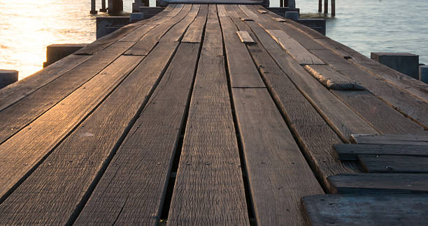 istock wooden bridge and sun and sea 497690412
