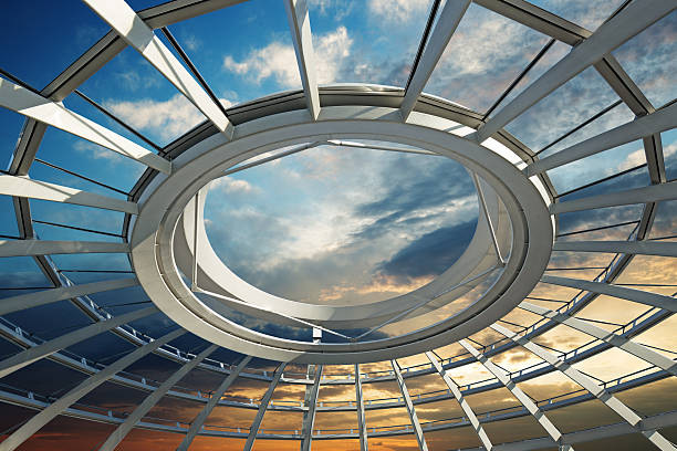 roof of futuristic dome sunset over the roof of a futuristic dome cupola stock pictures, royalty-free photos & images