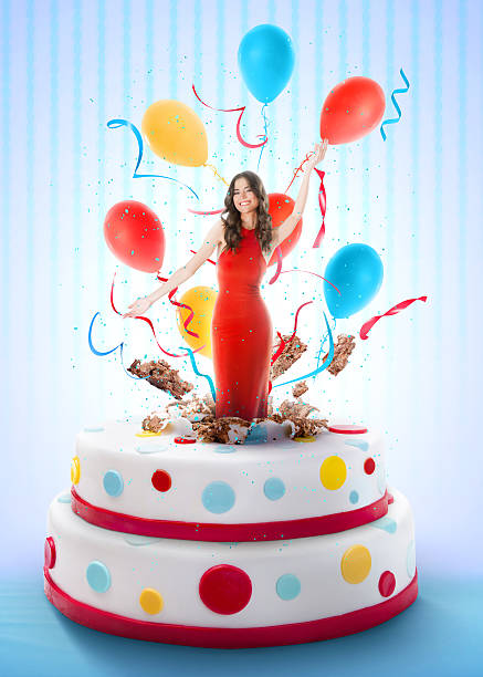 Beautiful woman jumping out of the cake Beautiful woman jumping out of the cake woman birthday cake stock pictures, royalty-free photos & images