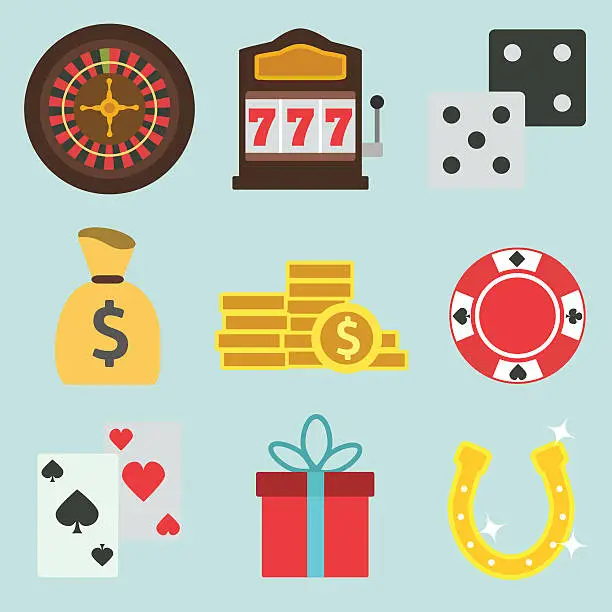 Vector illustration of Set Of Cartoon Flat Casino Icons.