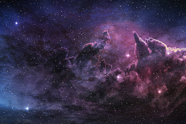purple nebula and cosmic dust purple nebula and cosmic dust in star field star shape photos stock pictures, royalty-free photos & images