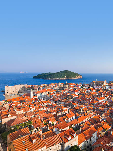 Town Dubrovnik and island in Croatia - abstact travel background