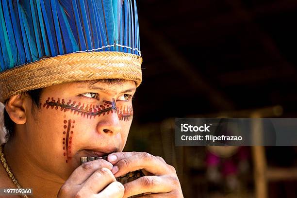 Native Brazilian Playing Wooden Flute Stock Photo - Download Image Now - Indigenous Peoples of the Americas, Indigenous North American Culture, Brazil