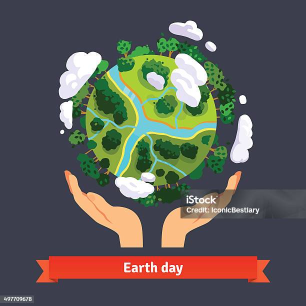 Earth Day Concept Human Hands Holding Globe Stock Illustration - Download Image Now - Globe - Navigational Equipment, Planet Earth, Earth Day