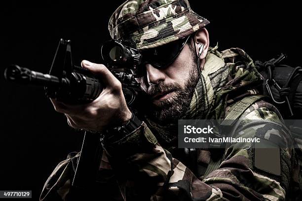 Armed Forces Stock Photo - Download Image Now - Adult, Aiming, Airsoft Gun